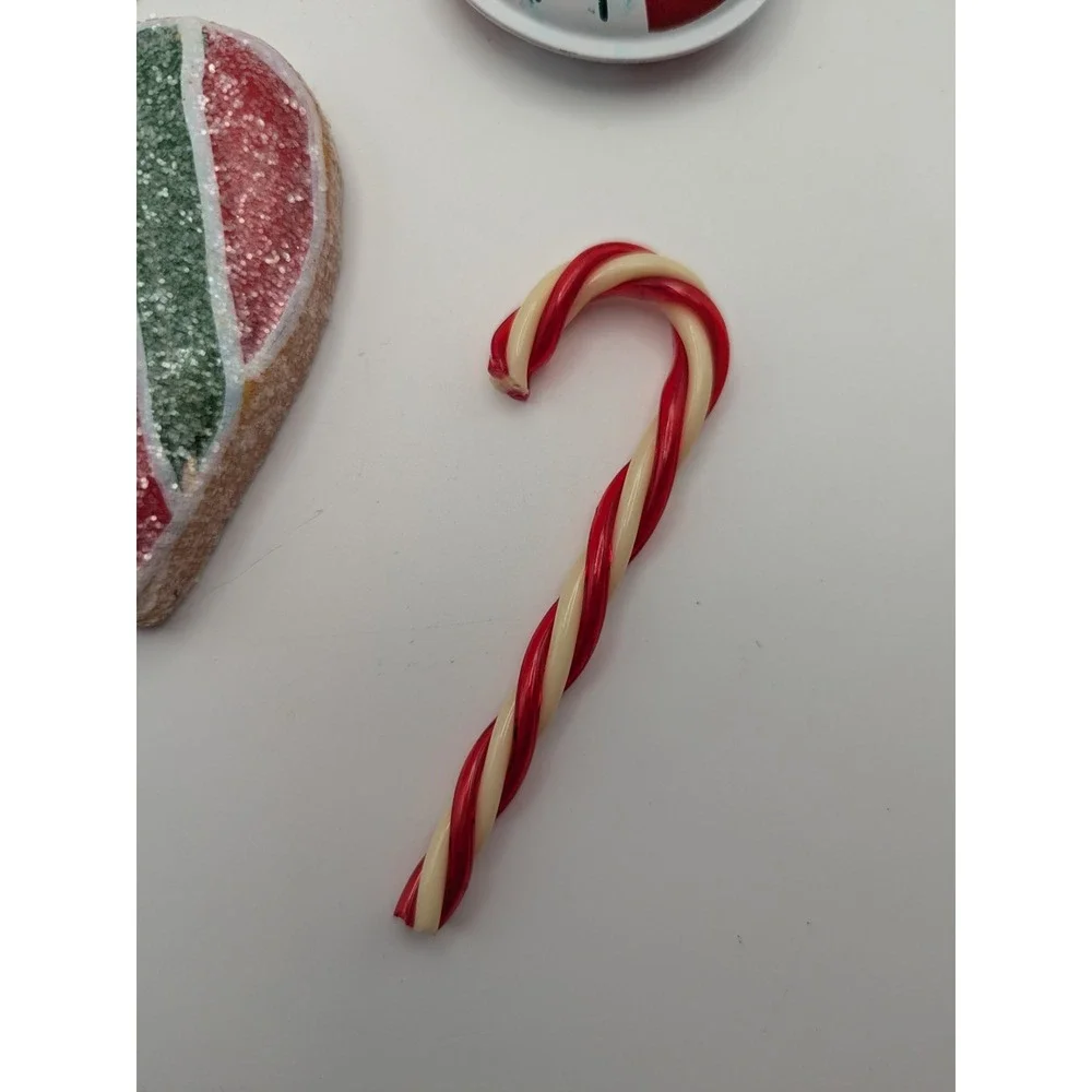 3 Vtg Christmas Ornaments Red White Green Heart Round Metal w/ Bells Candy‎ Cane
